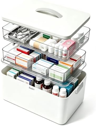 3-Tier ExtraTall Medicine Cabinet Organizer - Medicine Cabinet with Handle Multipurpose Medicine and Pill Bottle Organizer for Bathroom Cabinets, Pantry Shelves, Dorm Rooms, Home Storage, and Travel