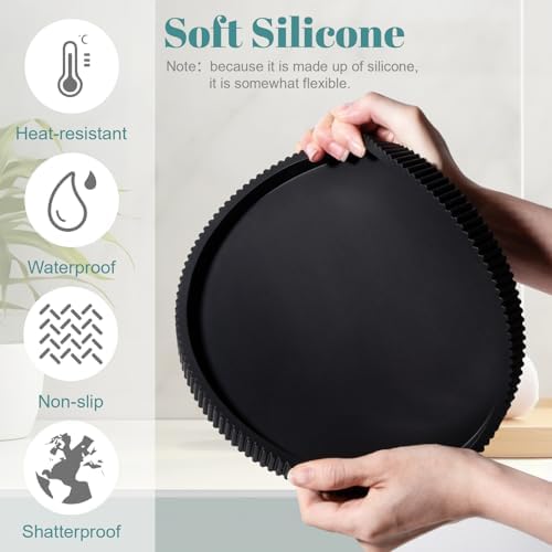 Silicone Bathroom Tray Round Perfume Tray Coffee Table Decor, 10" Black