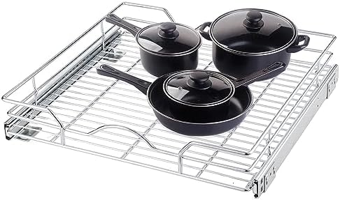 OCG Pull Out Cabinet Organizer (20.75" W x 17" D), Pull Out Shelves 1 Tier, Cabinet Slide Out Shelves for Base Cabinet Organization in Kitchen Bathroom Pantry, Bottom Mount, Chrome Finish