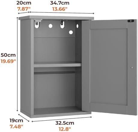 Karl home Grey Wall Mounted Medicine Cabinet, Bath Storage