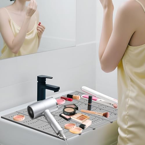 Mofason Large Bathroom Sink Top Cover for Counter Space - Makeup Mat Grey