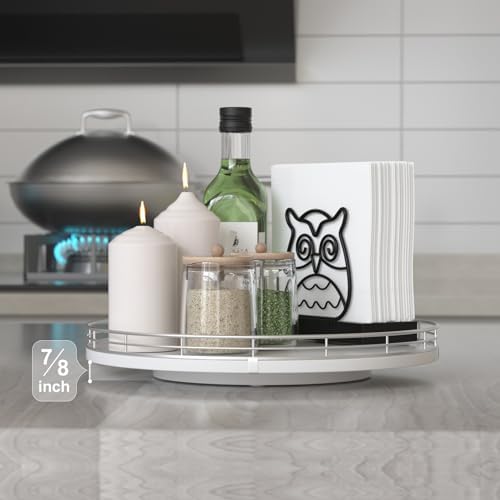 Oroyutor 12-Inch Oak Lazy Susan Spice Organizer with Silver Metal Rail