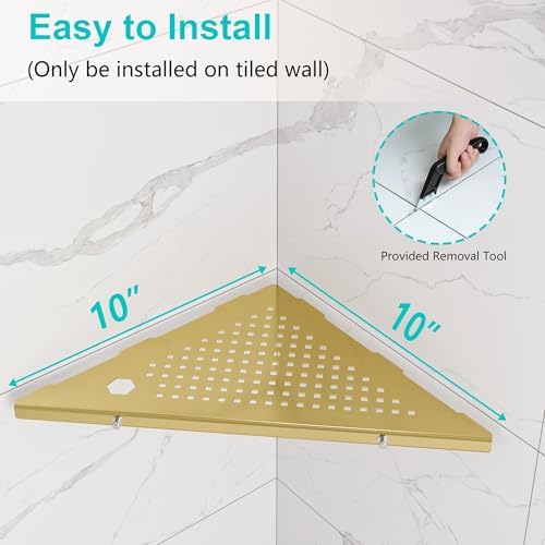 Qeke 10" Corner Shower Shelf, 2 Pack Tile Corner Shelves, Brushed Golden