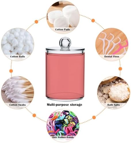 Gredecor 4 Pack Light Coral Qtip Holder Organizer Dispenser Clear Bathroom Storage Canister Cotton Ball Holder Bathroom Containers for Cotton Swabs/Pads/Floss