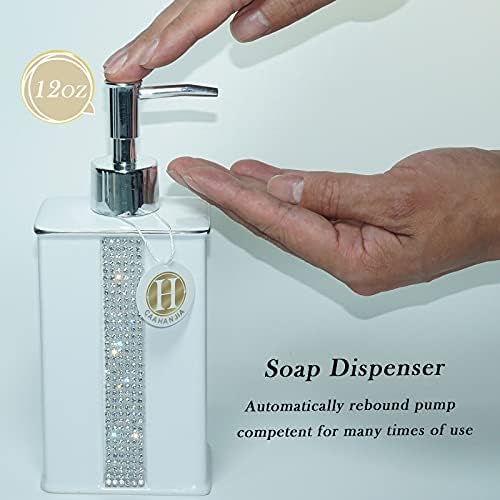 Bathroom Accessories Set 4 Pcs-Ceramic Gift Set Soap Dispenser Pump & Toothbrush Holder & Tumbler Cup & Soap Dish - Bathroom Home Decor Clearance, Countertop Vanity Organize(12 Ounce White)