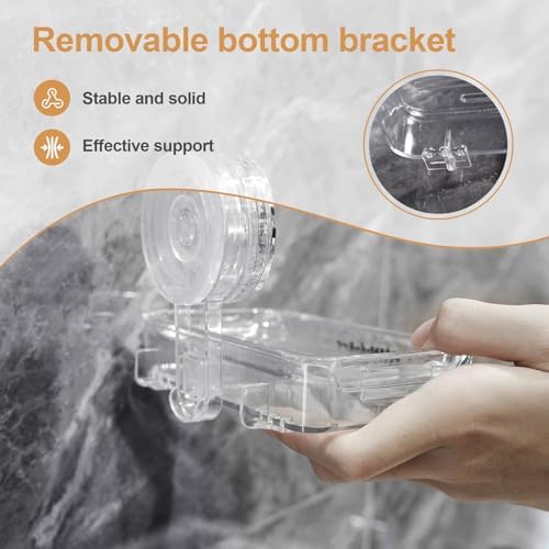 Soap Dish Holder Suction Cup, Wall Mounted Self Draining Soap Case & Sponge Rack, No Drilling Suction Bar Soap Holder for Bathroom, Kitchen Sink