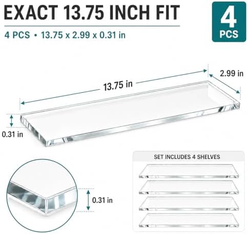 4 Pack 13.75 x 2.99 x 0.31 in Medicine Cabinet Replacement Shelves