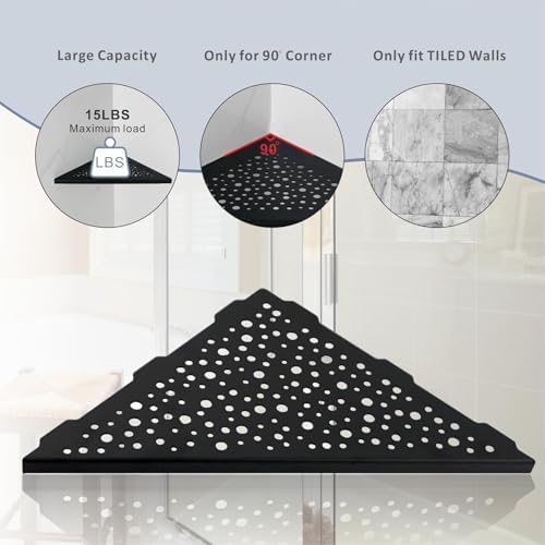 HIDROP Matte Black 10" Corner Shower Shelves for Tiled Walls, 2 Pack