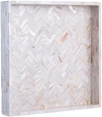 PEMAR 11" Square Mother of Pearl Decorative Tray - Herringbone Shell