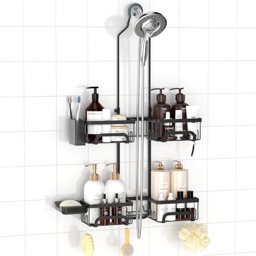 REINHARDT Split Shower Caddy Hanging for Handheld Showerheads, Black