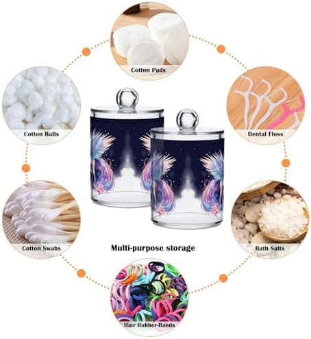 MNSRUU 4 Pack Qtip Holder Organizer Dispenser Cute Unicorn Pink Bathroom Storage Canister Cotton Ball Holder Bathroom Containers for Cotton Swabs/Pads/Floss