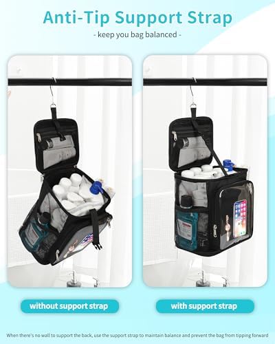 CUBETASTIC Hanging Shower Caddy Portable Bag - Quick Dry Shower Tote for Dorm College Essentials, Water-Resistant Travel Toiletry Bag with Separate Compartment & Multiple Pockets (Black, M)