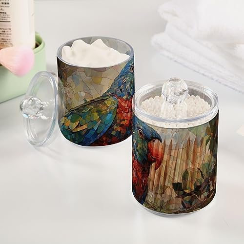Vnurnrn Bathroom Jars with Lid Set Vintage Parrot Tree Print, Plastic Vanity Canisters Storage Organizer for Cotton Balls Swabs Pads Salts 2 Pack