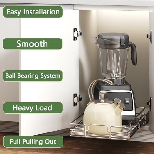 Pull Out Cabinet Organizer 13½" W x 21½" D, Heavy Duty Cabinet Pull Out Shelves, Slide Out Drawers Organization for Kitchen Cabinets Bathroom