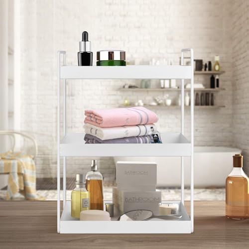 3-Tier Countertop Organizer, Bathroom Vanity Tray Makeup Storage Kitchen Spice Rack Standing Shelf Counter Storage, Metal Organizer Rack, Black
