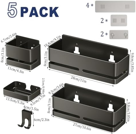 Bathroom Shower Caddy,No Drill Shower Shelves(5-piece Set-Grey)