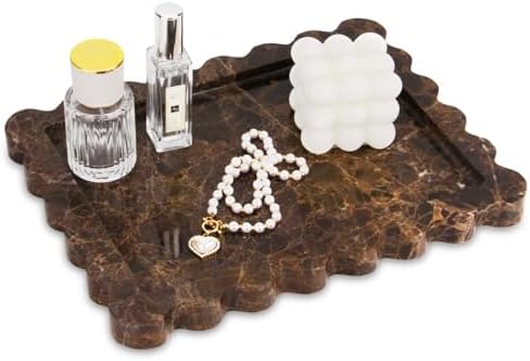 Scalloped Marble Decorative Tray, Light Emperador, 10.8 * 8