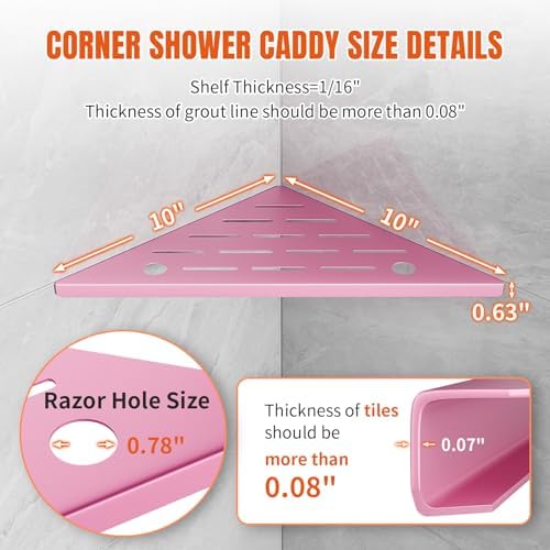 Corner Shower Shelves with Razor Hole, 10" Modern Sturdy Shower Shelves
