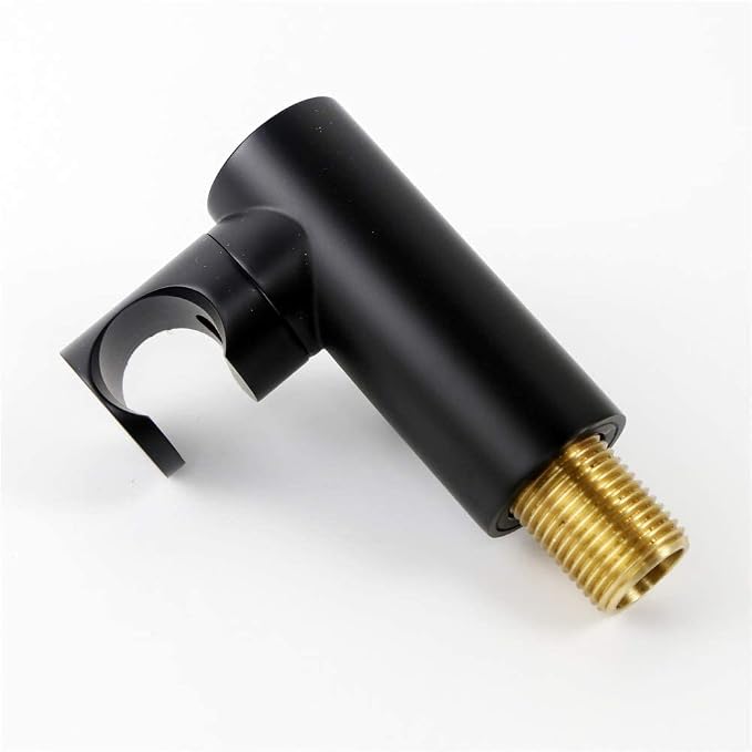 Bathroom Brass 1/2" NPT Round Shower Wall Union Water Outlet with Adjustable Handheld Shower Spray Head Bracket Holder Supply Elbow Hose Connector Wall-mounted Matte Black