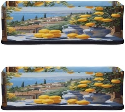 Storage Basket Set of 2 Lemon Seascape Small Baskets for Organizing Fabric Storage Baskets with Handles for Shelves Bathroom Toilet Tank Top