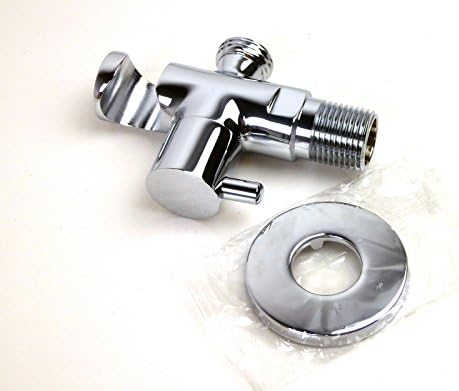 Modern Bathroom Brass Shower Wall Outlet Handheld Shower Spray Head Bracket Holder Supply Elbow Hose Connector with Water Shut Off Switch Flow Control Valve,Chrome
