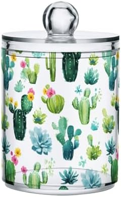 MNSRUU 4 Pack Qtip Holder Organizer Dispenser Cactus Bathroom Storage Canister Cotton Ball Holder Bathroom Containers for Cotton Swabs/Pads/Floss