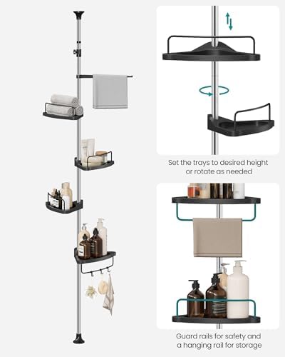 SONGMICS 4-Tier Corner Shower Caddy Tension Pole for Bathroom