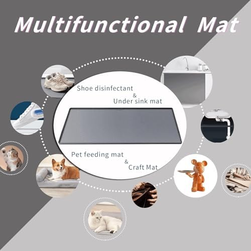 Under Kitchen Sink Mat 25" x 19", SAZTEAY Waterproof Silicone Under Sink Tray, Under Sink Protector Mat for Bathroom and Kitchen Cabinets(Grey)