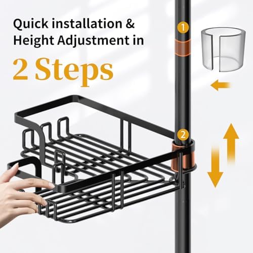 KEGII Shower Caddy Corner Tension Pole, Bathroom Organizer, 4-Tier Black
