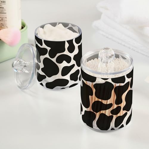 Cow Print 4 Pack Plastic Qtips Holder Bathroom Organizer Canisters for Cotton Balls/Swabs/Pads/Floss,Plastic Apothecary Jars for Vanity