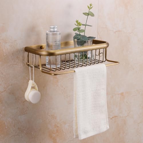 Antique Brass Shower Shelf Bathroom Shelf Shower Organizer Basket Cosmetics Holder Wall Mounted