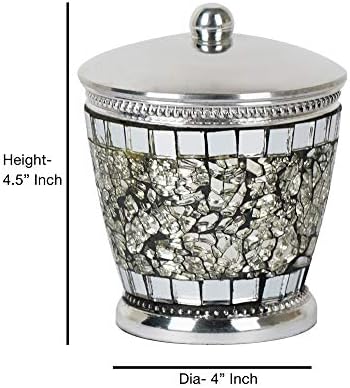 nu steel Iceberg Ice Collection Qtip Dispenser Bathroom Vanity Metal Storage Organiser Canister Apothecary Jar for Cotton Swabs, Rounds, Balls, Ice Mosaic Finish