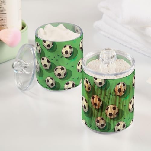 4 Pack Soccer Balls Green Field Qtip Dispenser 10 Oz Clear Plastic Apothecary Jars Bathroom Containers for Cotton Pads, Cotton Ball, Cotton Swabs, Floss Picks