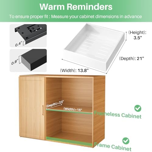2Pack Pull out Cabinet Organizer, 21"Deep, Heavy Duty Full-extension Slide out Drawers for Kitchen Cabinet, Roll out Shelf Storage with Nano Adhesive for Pots, Bathroom, Pantry, Home, White