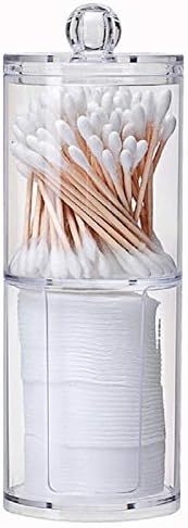 OOCC One Set Clear Storage Organizer Canister Jars with One Lid for Q tips Pads, Cotton Swabs, Cotton Rounds, Cotton Balls, Makeup Sponges, Bath Salts for Bathroom Cabinet and Over Toilet Storage