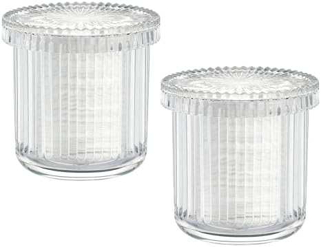 2 Pack Ribbed Glass Qtip Holder with Lid, Clear