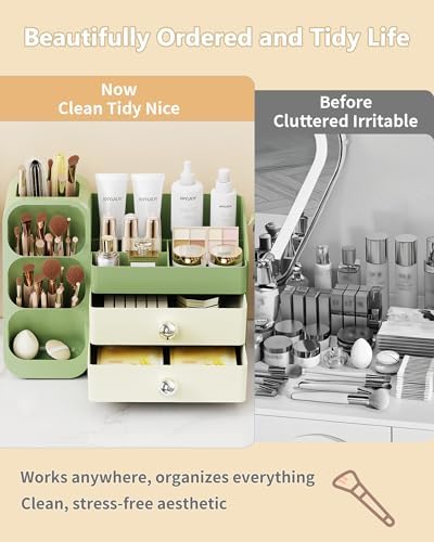 Anylady Large Capacity Makeup Organizer Countertop with Makeup Brush Holder for Vanity, Thickened Material, Bathroom Countertop Organizer Skin Care Perfumes Storage, Teen Girl Gifts for 13-25 Year