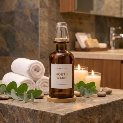 11.8OZ Glass Mouthwash Dispenser for Bathroom, Amber