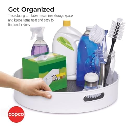 Copco Under-Sink Pantry and Cabinet Organizer, 18-Inch, Revolving Storage Solution, White and Gray