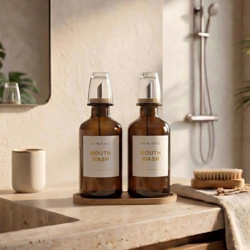 11.8OZ Glass Mouthwash Dispenser, Set of 2, Amber