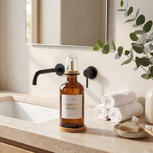 11.8OZ Glass Mouthwash Dispenser for Bathroom, Amber