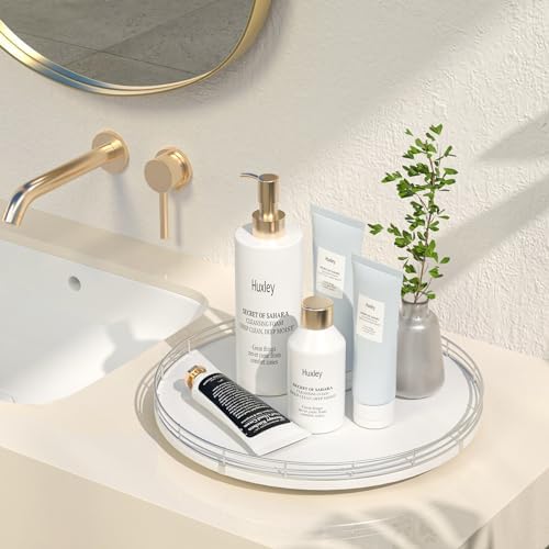 Oroyutor 13-Inch Oak Lazy Susan Vanity Tray with Silver Metal Rail