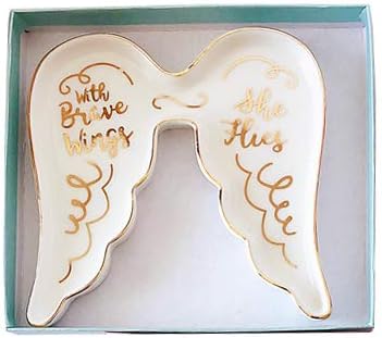 Stephanie Imports Angel Wing-Shaped with Brave Wings She Flies Ceramic Trinket Plate and Decorative Jewelry Dish