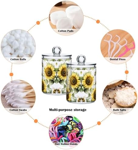 MNSRUU 4 Pack Qtip Holder Organizer Dispenser Flower Sunflower Bee Bathroom Storage Canister Cotton Ball Holder Bathroom Containers for Cotton Swabs/Pads/Floss