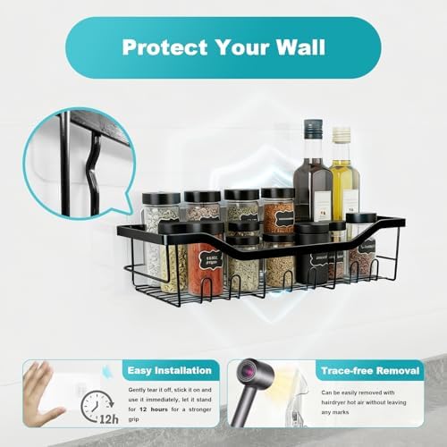 Shower Caddy with Hooks,Shower Shelf - 201 Stainless Steel Shower Rack,Anticorrosive,Rust-proof and Waterproof Bathroom Shelvs Storage and Organization - Black Shower Shelves