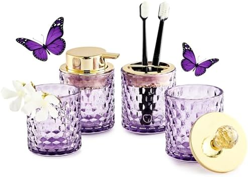 Britimes Bathroom Accessories Set of 4, Purple Glass Complete