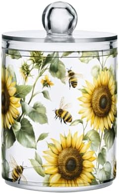 MNSRUU 4 Pack Qtip Holder Organizer Dispenser Flower Sunflower Bee Bathroom Storage Canister Cotton Ball Holder Bathroom Containers for Cotton Swabs/Pads/Floss