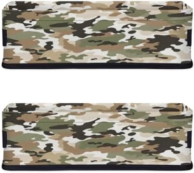 Storage Basket Set of 2 Green Brown Camo Small Baskets for Organizing Fabric Storage Baskets with Handles for Shelves Bathroom Toilet Tank Top