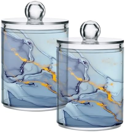 MNSRUU 4 Pack Qtip Holder Organizer Dispenser Teal Blue Marble Bathroom Containers Bathroom Vanity Storage Canister Apothecary Jars for Cotton Swabs/Pads/Floss