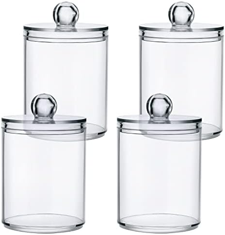 SHJI White Qtip Holder Organizer Dispenser Cotton Swabs Cans Plastic Jars with Lid Set 2 Pack Bathroom Storage Canister for Cotton Ball Floss Cotton Pads